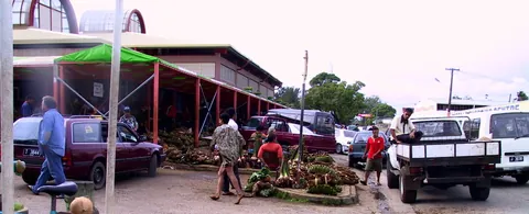 Produce stalls at the market in Nuku'alofa, Tonga, photographed in 2002