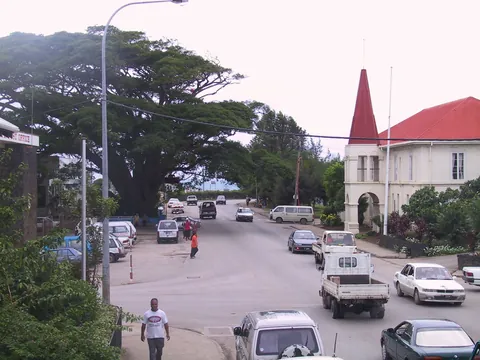 Street and church in central Nuku'alofa, Tonga, photographed in 2002